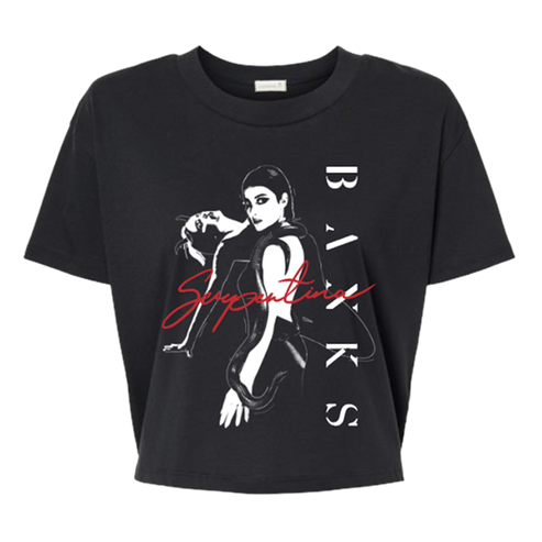 Cropped black t-shirt featuring Serpentina artwork