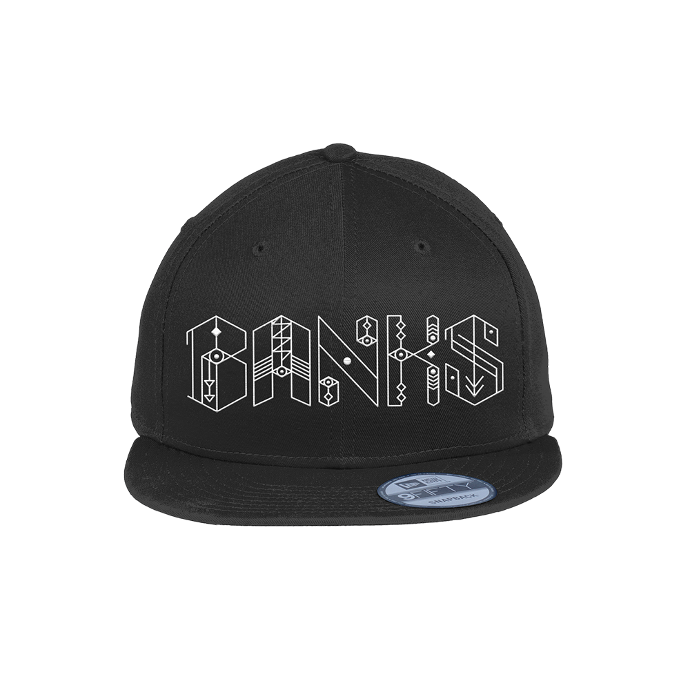 Black flatbill hat with BANKS logo
