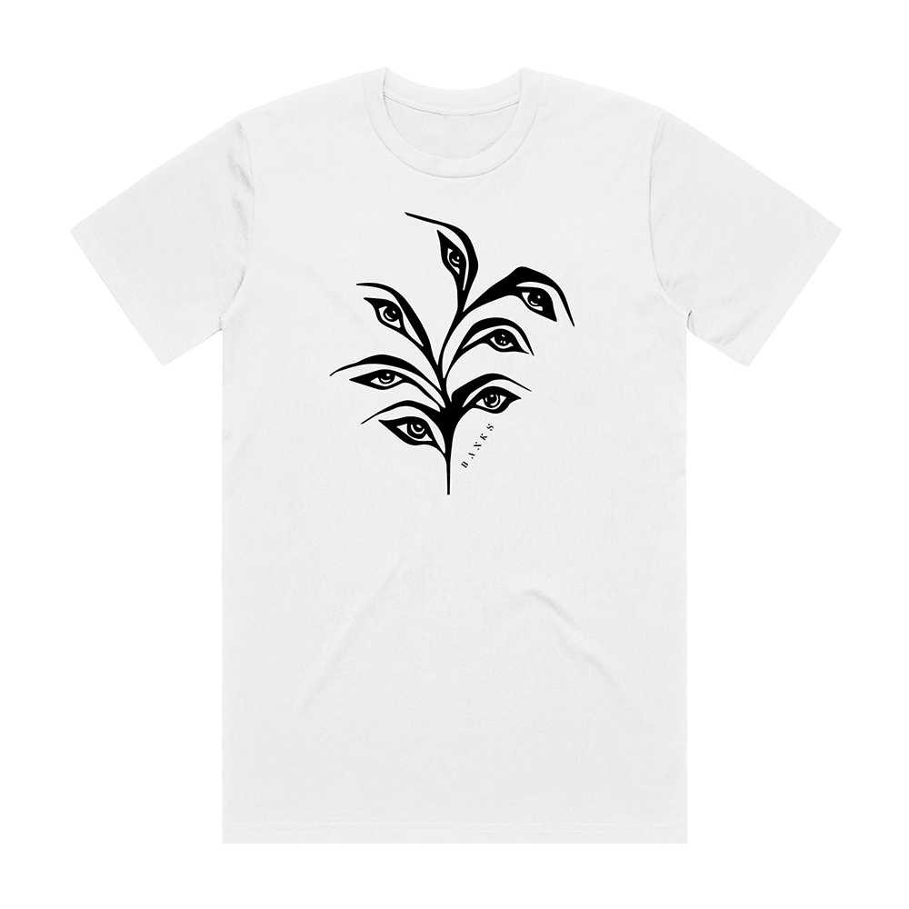 White t-shirt with plant eyes BANKS logo on the front
