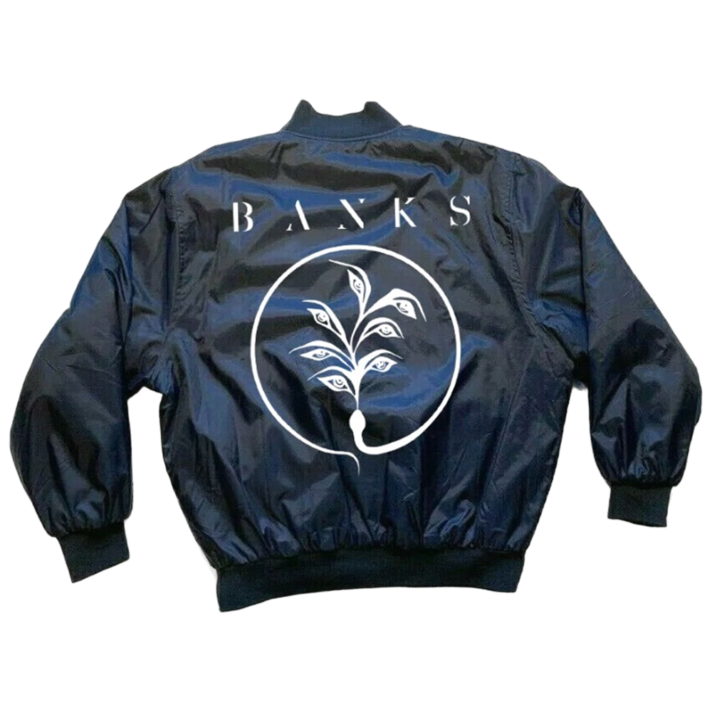 Bomber jacket with the BANKS logo on the back