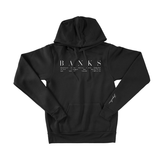 Serpentina tracklist chest design black hoodie front Banks