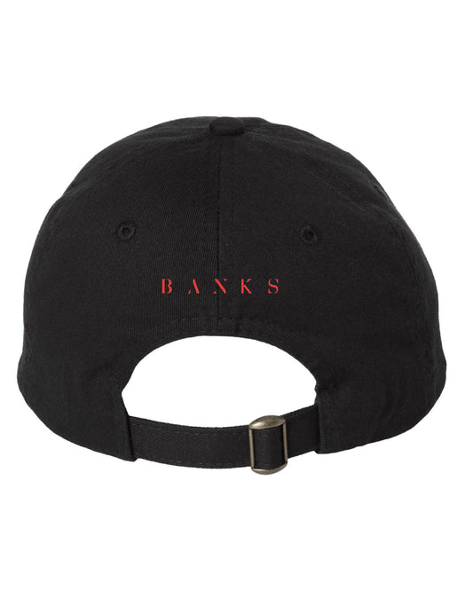 Someone write my new name down red and black hat product shot back Banks